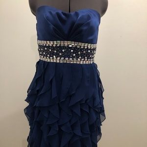 Royal Blue Satin & Chiffon Strapless Formal